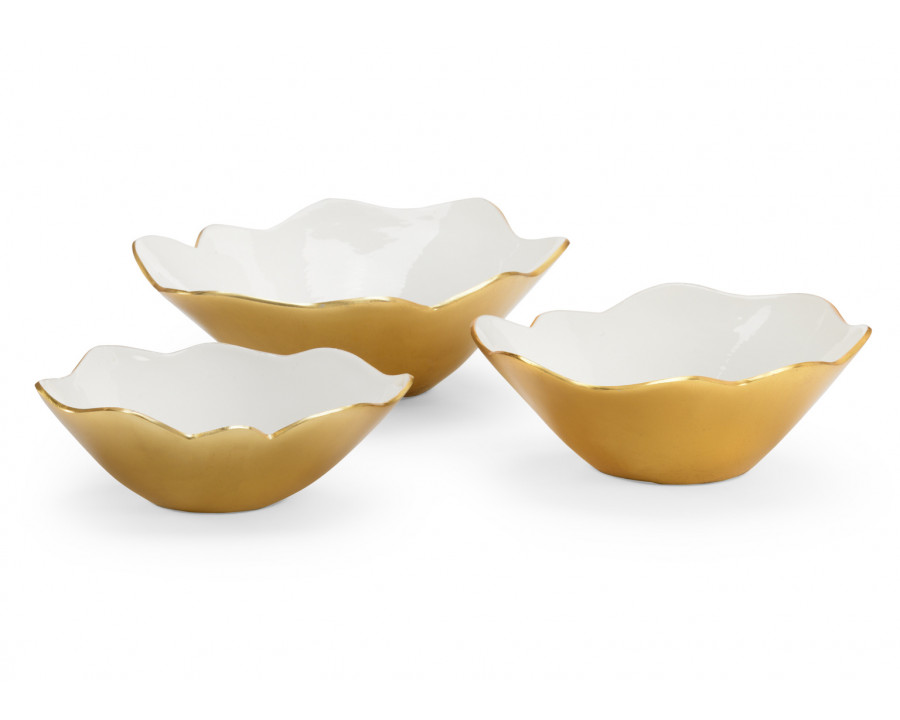 Chelsea House - White Enameled Bowls (S3) in White/Metallic Gold