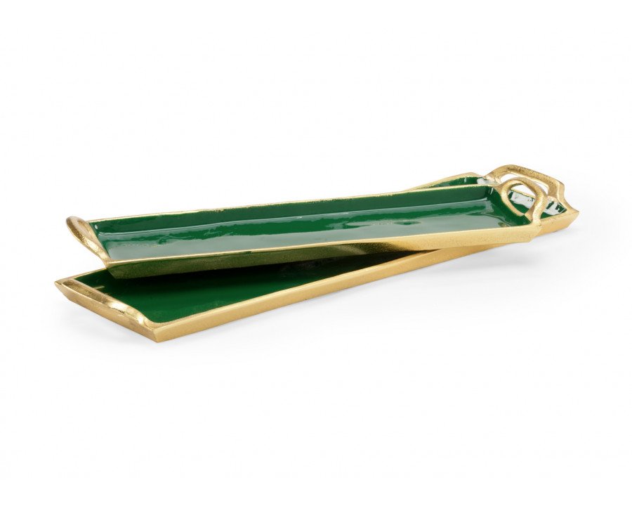 Chelsea House - Emerald Enamel Trays (S2) in Emerald Green/Metallic Gold