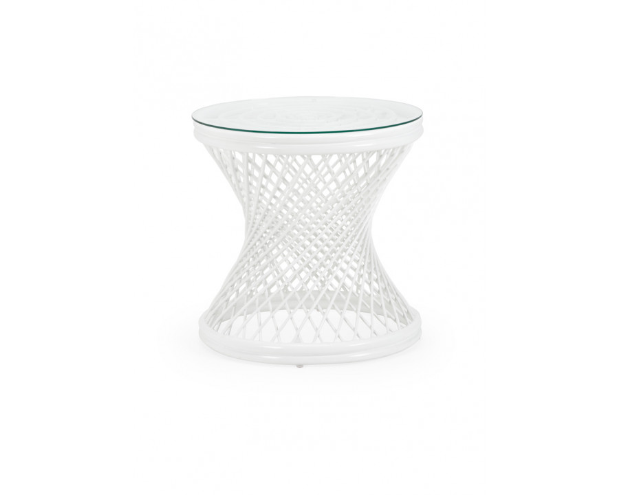 Chelsea House - Rattan Side Table in Matte White/Clear/Plain