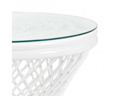 Chelsea House - Rattan Side Table in Matte White/Clear/Plain