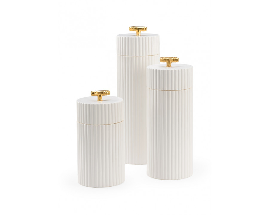 Chelsea House - Bamboo Canisters (S3) in White/Metallic Gold