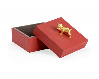 Chelsea House - Bulldog Box in Dark Red/Metallic Gold