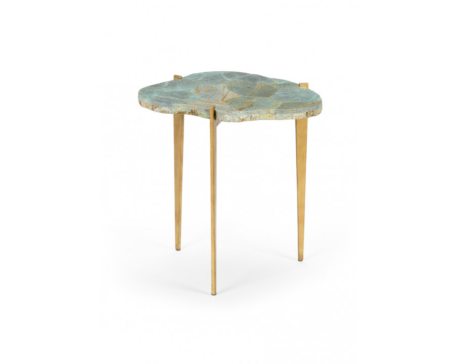 Chelsea House - Philippine Malachite Table in Antique Gold/Natural Green