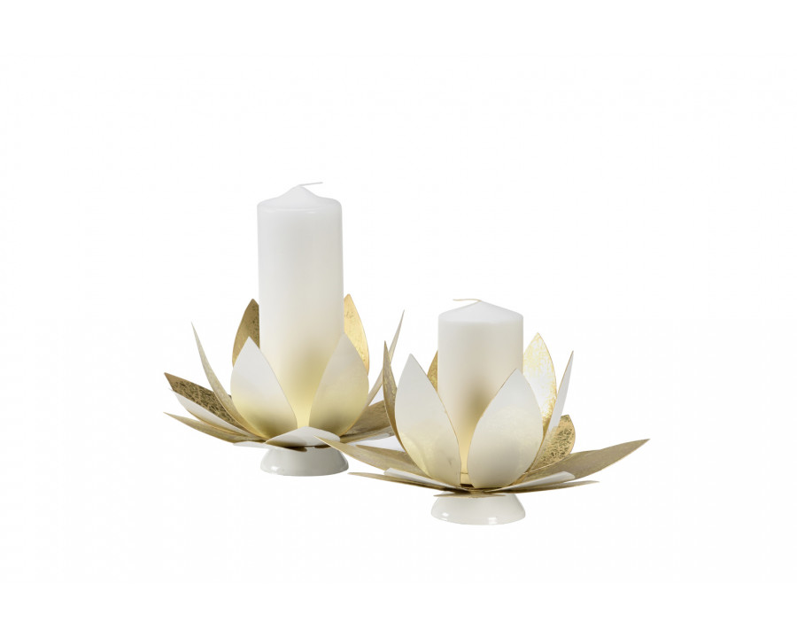 Chelsea House Lotus Candleholders (Pr) - White Lacquer/Gold Leaf