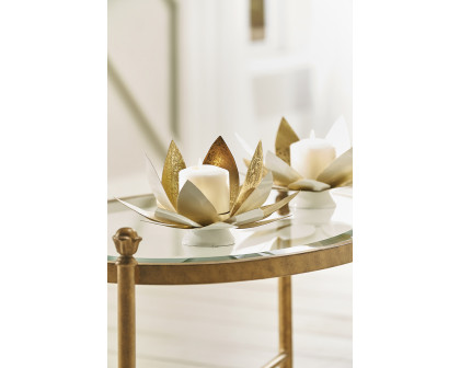 Chelsea House Lotus Candleholders (Pr) - White Lacquer/Gold Leaf