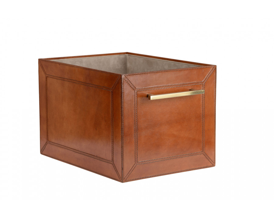 Chelsea House - Leather Storage Cube in Cognac/Polished Brass