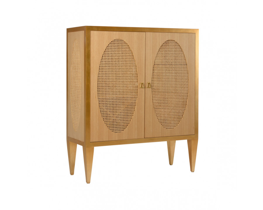 Chelsea House - Petite Caned Bar Cabinet in Oak/Antique Gold