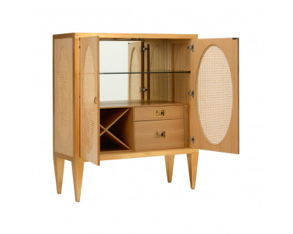 Chelsea House - Petite Caned Bar Cabinet in Oak/Antique Gold