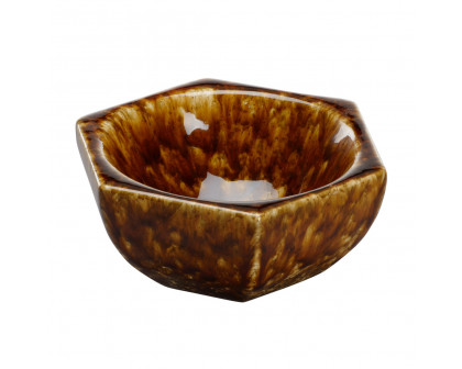 Chelsea House - Tortoise Hexagonal Bowl in Mottled Brown, Ceramic