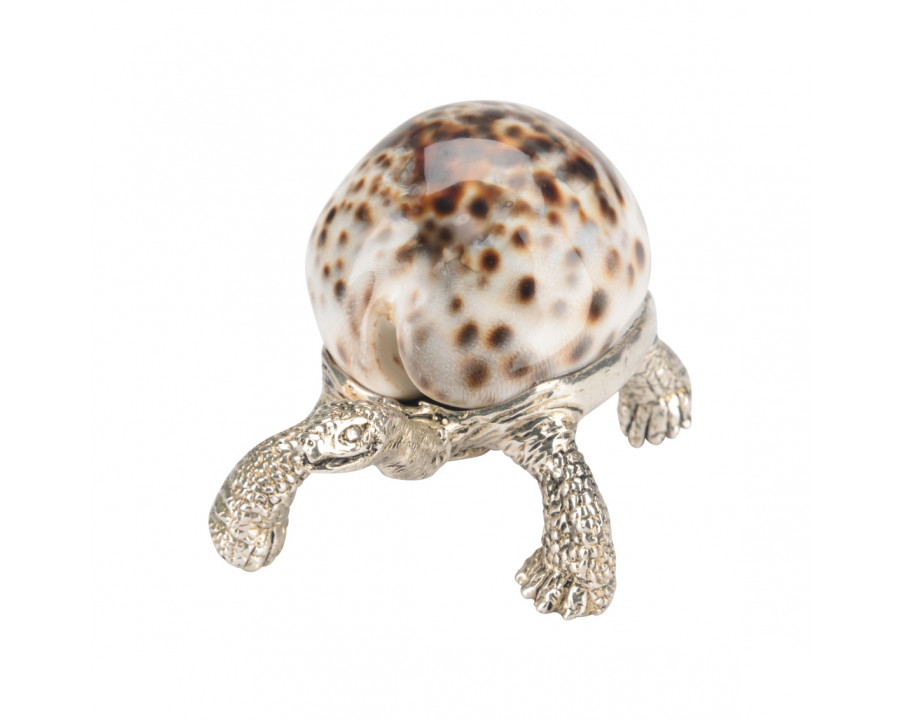 Chelsea House - Turtle Paperweight in Silver Plated/Tiger Cowrie