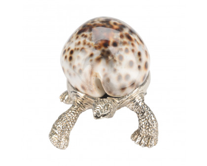 Chelsea House - Turtle Paperweight in Silver Plated/Tiger Cowrie