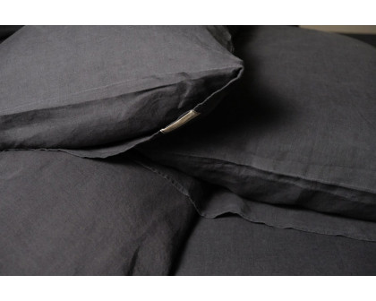 Clementine Threads 100% Linen King Size Duvet Set - Graphite01