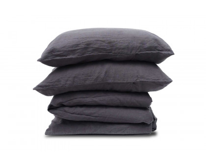 Clementine Threads 100% Linen King Size Duvet Set - Graphite01