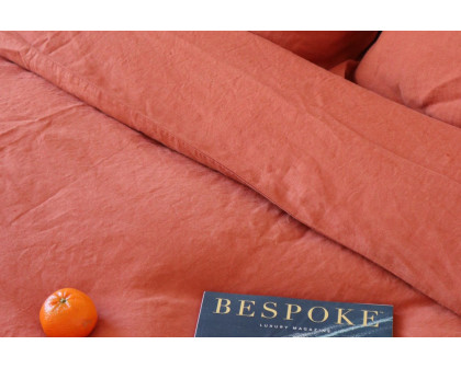 Clementine Threads 100% Linen King Size Duvet Set - Tangerine46