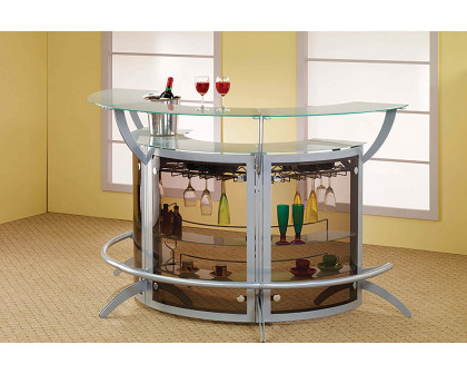 Coaster - 2-Shelf Bar Unit in Silver/Frosted Glass