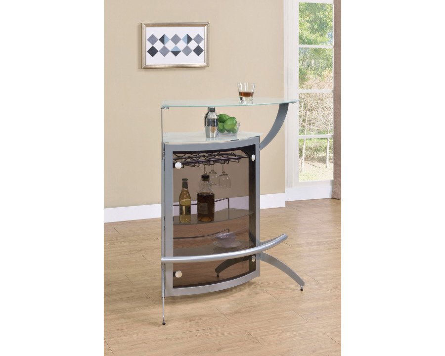 Coaster - 2-Shelf Bar Unit in Silver/Frosted Glass