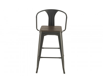 Coaster - Wooden Seat Bar Stools (Set Of 2) in Dark Elm/Matte Black