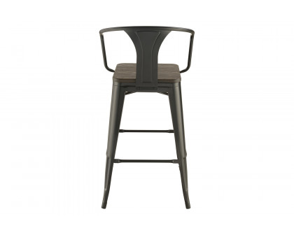 Coaster - Wooden Seat Bar Stools (Set Of 2) in Dark Elm/Matte Black