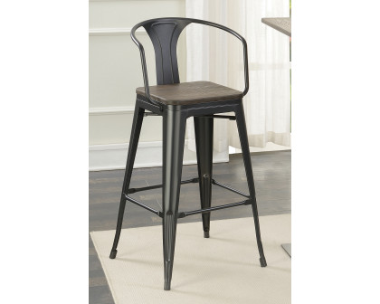 Coaster - Wooden Seat Bar Stools (Set Of 2) in Dark Elm/Matte Black