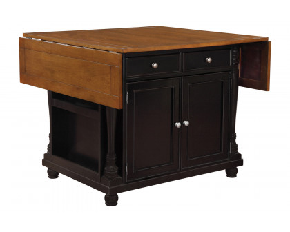 Coaster Slater 2-Drawer Kitchen Island with Drop Leaves - Brown/Black