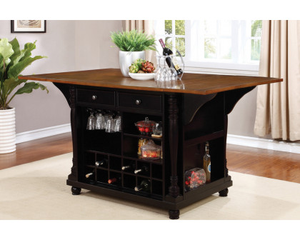 Coaster Slater 2-Drawer Kitchen Island with Drop Leaves - Brown/Black