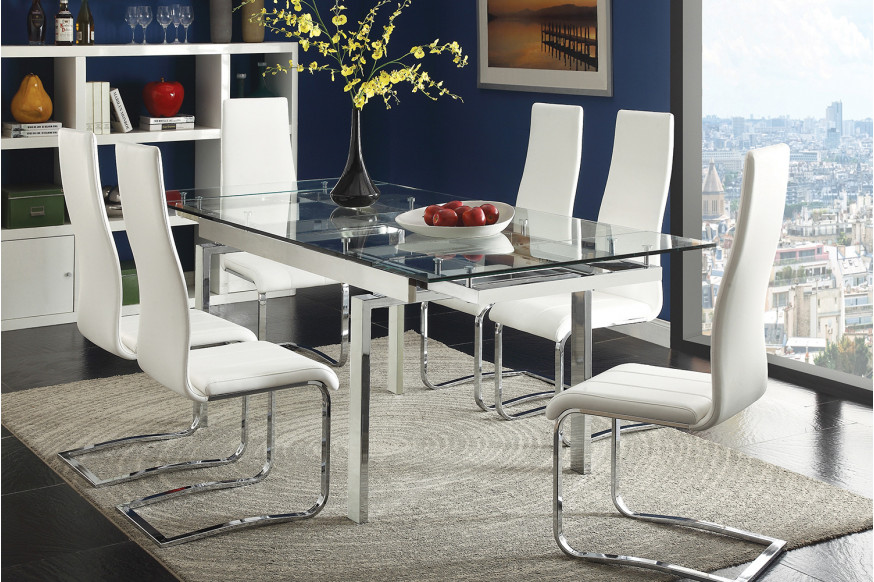 Coaster™ Wexford Glass Top Dining Table With Extension Leaves - Chrome