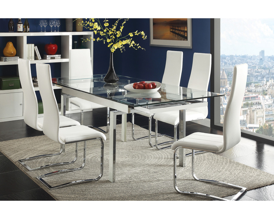 Coaster Wexford Glass Top Dining Table With Extension Leaves - Chrome