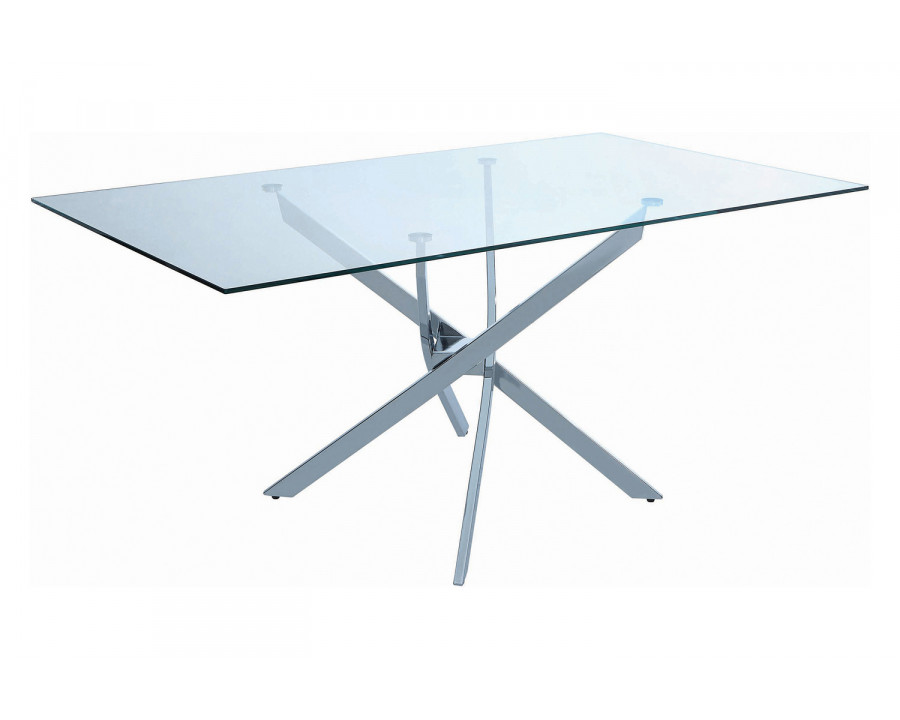 Coaster - Carmelo X-Shaped Dining Table in Chrome/Clear