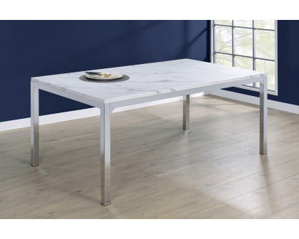 Coaster - Athena Rectangle Dining Table With Marble Top in Chrome