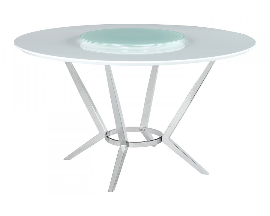 Coaster - Abby Round Dining Table With Lazy Susan in White/Chrome