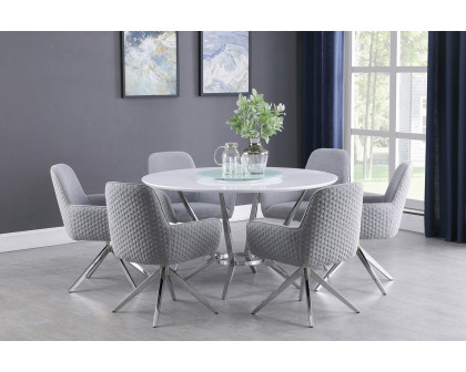 Coaster - Abby Round Dining Table With Lazy Susan in White/Chrome