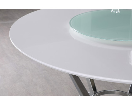 Coaster - Abby Round Dining Table With Lazy Susan in White/Chrome