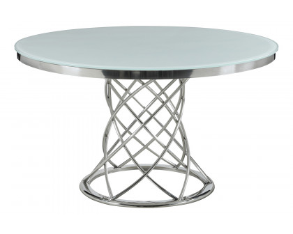 Coaster - Irene Round Glass Top Dining Table in White/Chrome