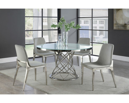 Coaster - Irene Round Glass Top Dining Table in White/Chrome