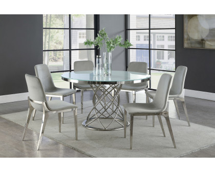 Coaster - Irene Round Glass Top Dining Table in White/Chrome