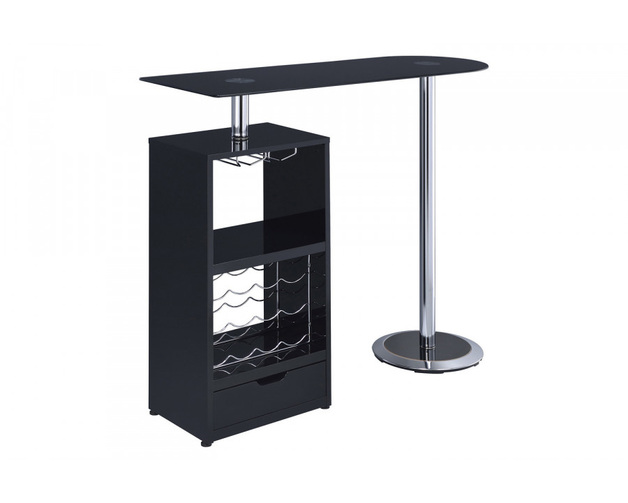 Coaster - 1-Drawer Bar Table Glossy in Glossy Black