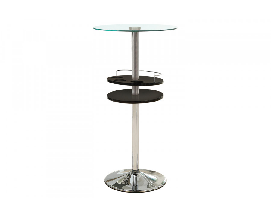 Coaster - Glass Top Bar Table With Wine Storage in Black/Chrome