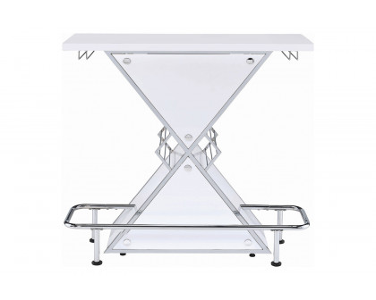 Coaster - X-Shaped Bar Unit With Wine Bottle Storage in Glossy White