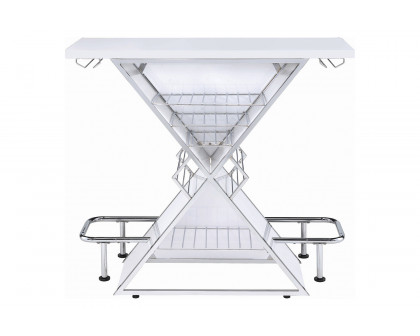 Coaster - X-Shaped Bar Unit With Wine Bottle Storage in Glossy White