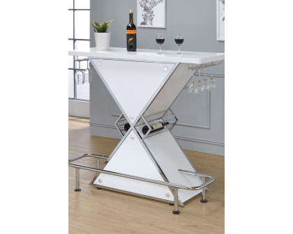 Coaster - X-Shaped Bar Unit With Wine Bottle Storage in Glossy White