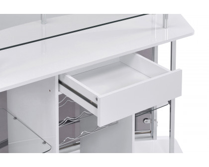 Coaster Crescent Shaped Glass Top Bar Unit with Drawer - White High Gloss