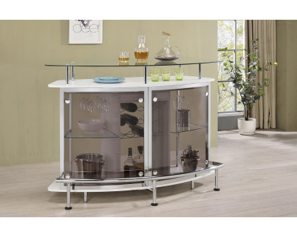 Coaster Crescent Shaped Glass Top Bar Unit with Drawer - White High Gloss