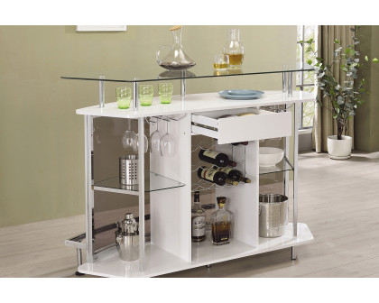 Coaster Crescent Shaped Glass Top Bar Unit with Drawer - White High Gloss