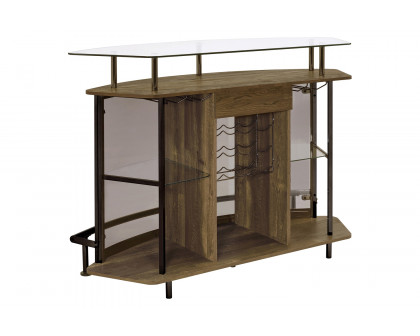 Coaster Crescent Shaped Glass Top Bar Unit with Drawer - Brown Oak