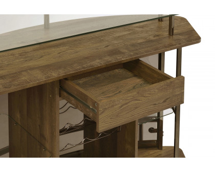 Coaster Crescent Shaped Glass Top Bar Unit with Drawer - Brown Oak