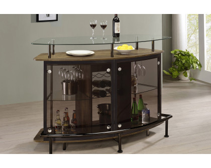 Coaster Crescent Shaped Glass Top Bar Unit with Drawer - Brown Oak