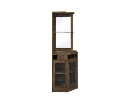 Coaster - Corner Bar Cabinet With Stemware Rack in Rustic Oak