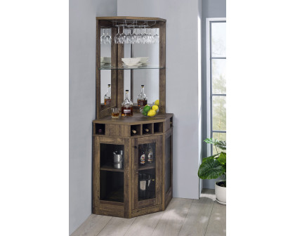 Coaster - Corner Bar Cabinet With Stemware Rack in Rustic Oak