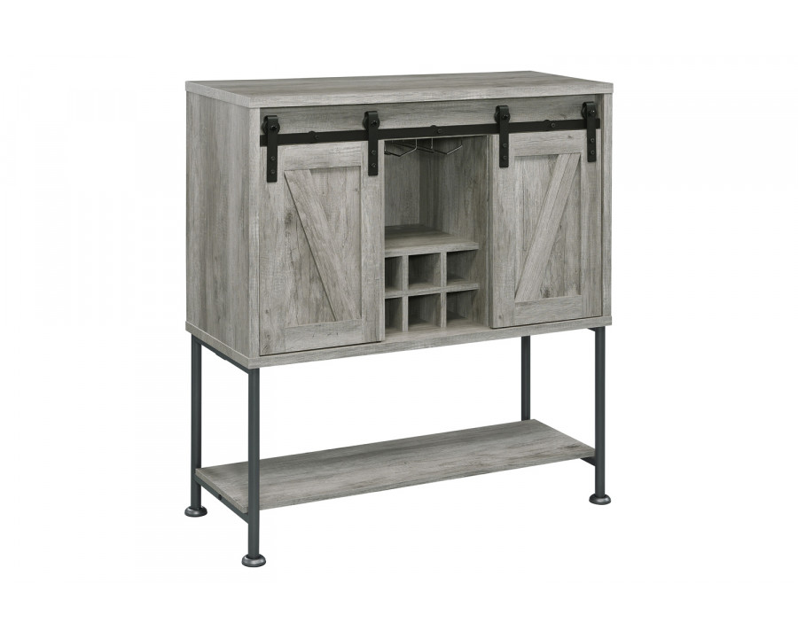 Coaster - Sliding Door Bar Cabinet With Lower Shelf in Gray Driftwood