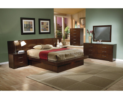 Coaster Jessica Eastern King Platform Bed with Rail Seating - Cappuccino